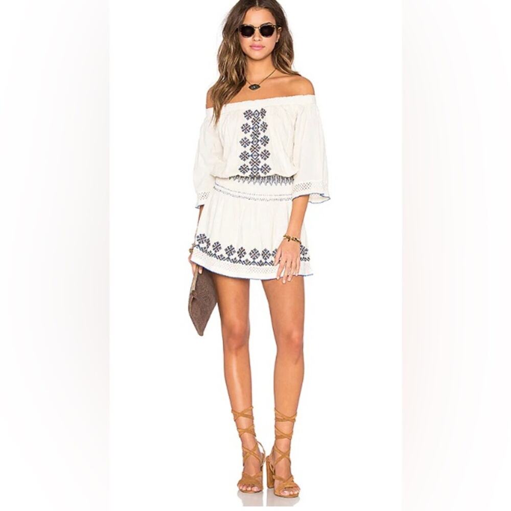 Tularosa x Revolve Marietta off-shoulder dress 100% ivory cotton embroidery M